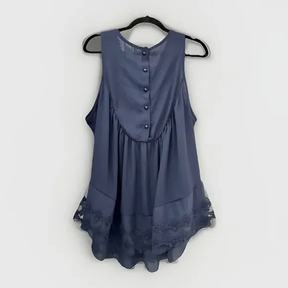 Women’s Navy Lace Crochet Blouse Sleeveless Chiffon Top Boho Chic Size XL - Picture 3 of 6